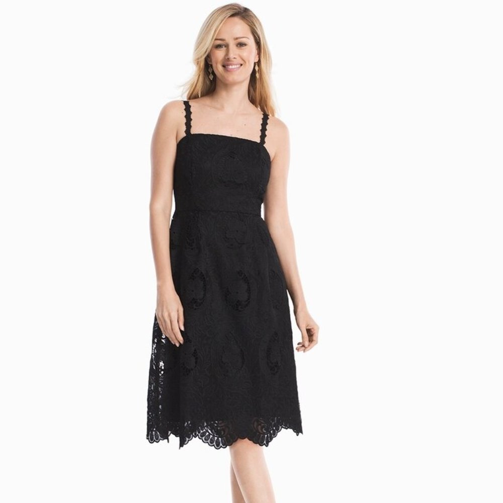 WHBM Sleeveless Black Lace Fit-And-Flare Dress